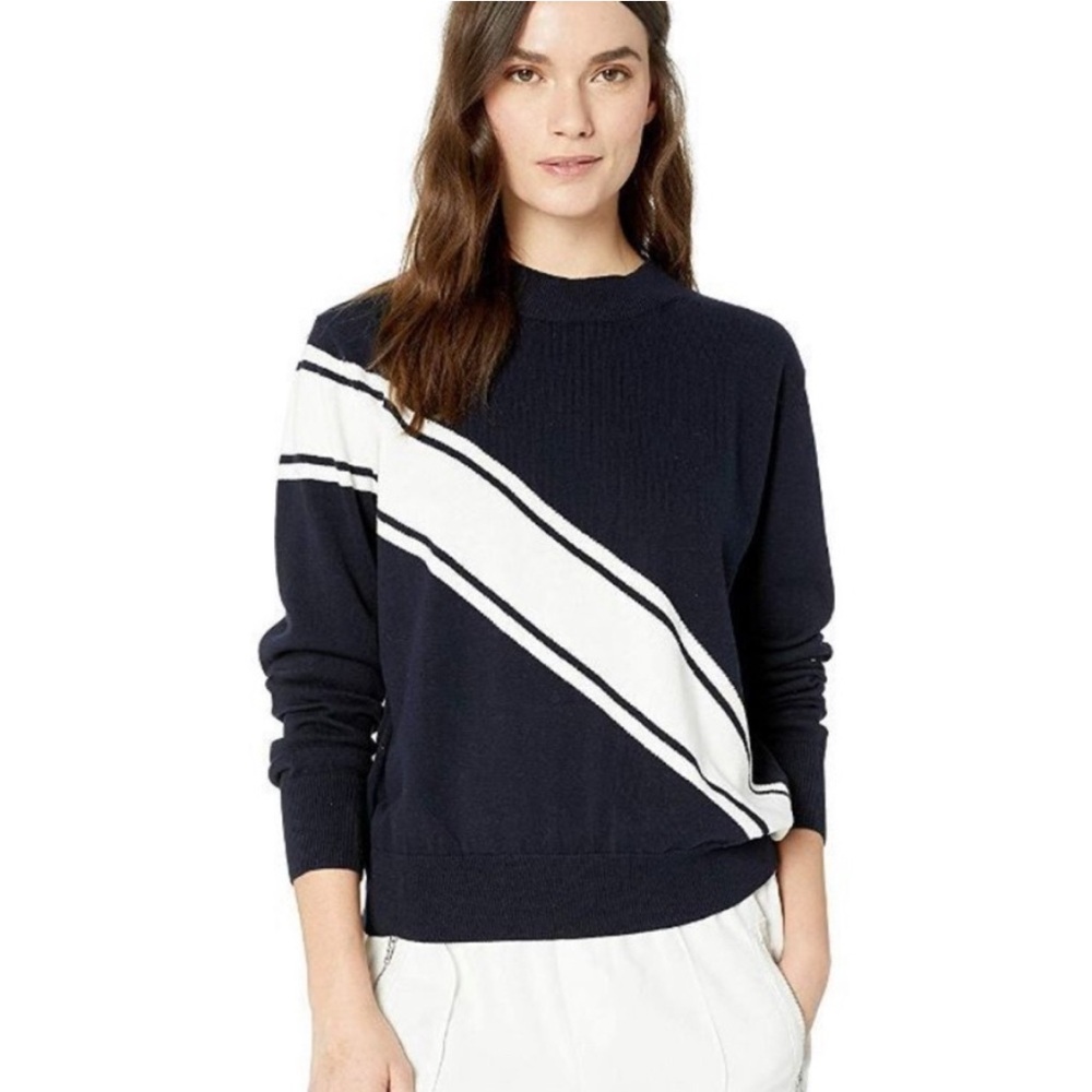 Navy and White Fifth Label Diagonal Stripe Sweater